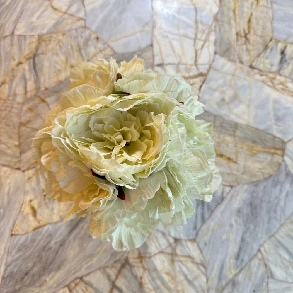 Cream White Peony Flower Arrangement‎ In Modern Ceramic Vase